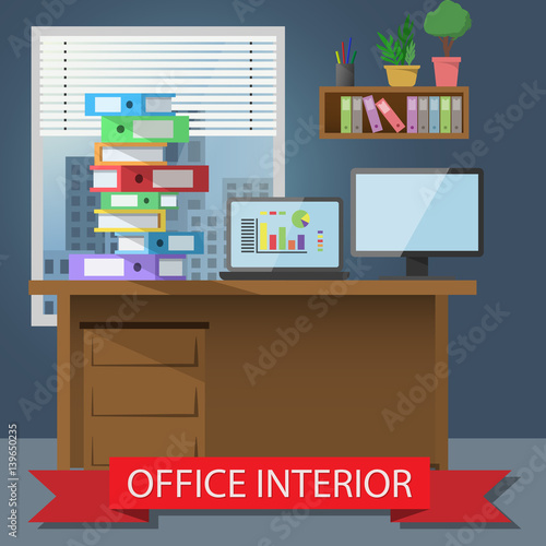 modern office interior with shadow. Vector simple image