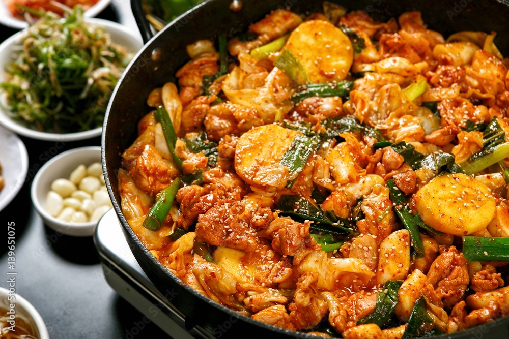 Fototapeta premium dakgalbi is korean style Chicken with spicy paste