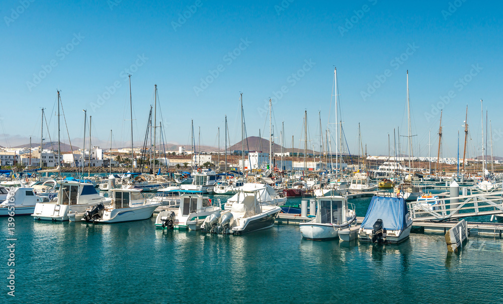 Yachts floating in the habour in Lanzarote, Spain