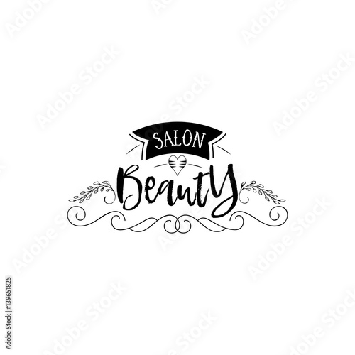 Badge for small businesses - Beauty Salon. Sticker, stamp, logo - for design, hands made. With the use of floral elements, calligraphy and lettering