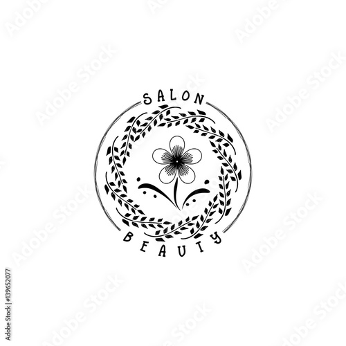 Badge for small businesses - Beauty Salon. Sticker, stamp, logo - for design, hands made. With the use of floral elements, calligraphy and lettering