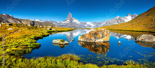 Bild auf Leinwand Colorful summer panorama of the Stellisee lake.