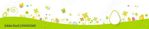 Oster Banner Band Welle Landschaft Grün Ostereier Blumen Grün Weiß Hintergrund