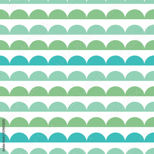 Vector Green Blue Scallops Stripes Seamless repeat Pattern Geometric Design. Great for nursery wallpaper, nautical invitations, fabric, abstract background.