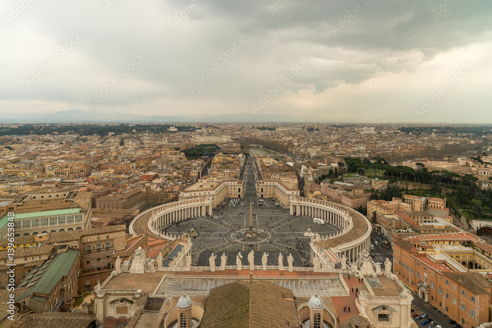 The view from the dome of St. Peter's Cathedral, Italy