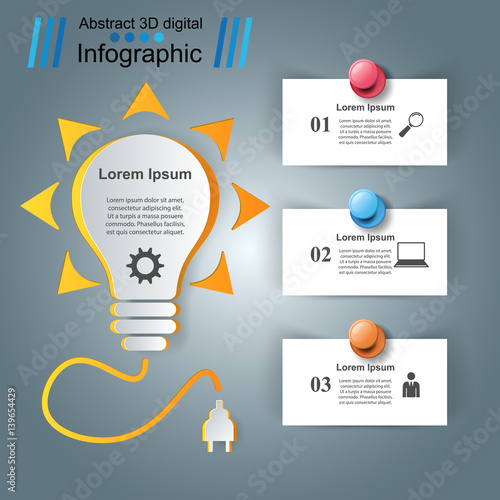 Infographic design. Bulb, Pin, Light icon.