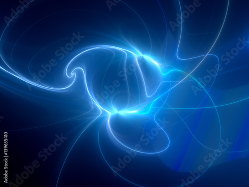 Blue glowing plasma spiral curves in space