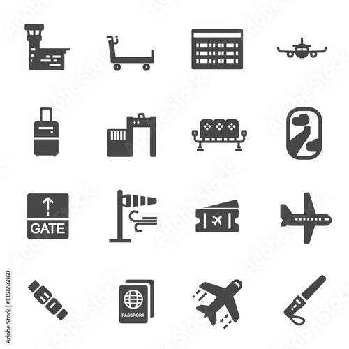 Vector black airport icons set
