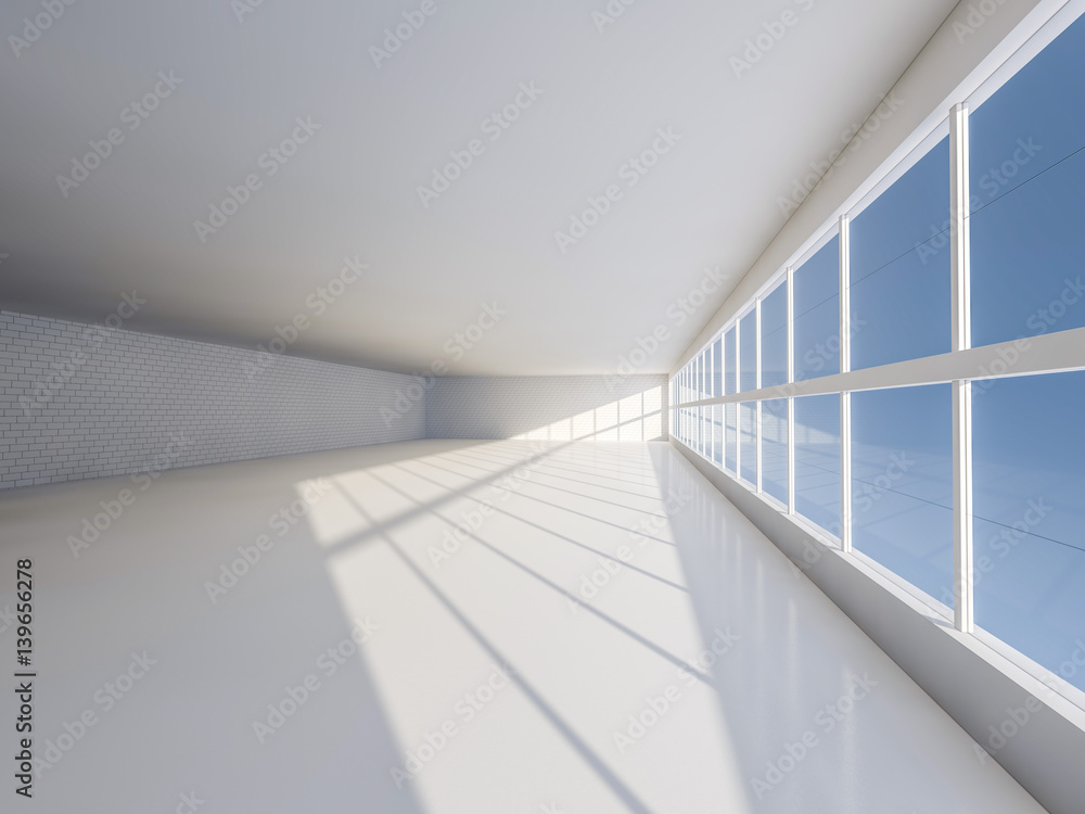 Obraz premium Sunny big open area with windows. 3D rendering.