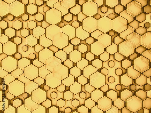 Hexagon abstract glass gold background. 3D rendering