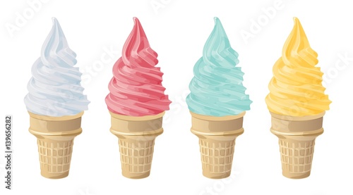 illustration of ice cream four colors horn
