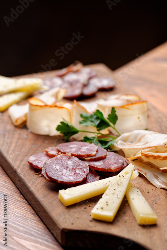 Cheese and cured meat charcuterie selection salami