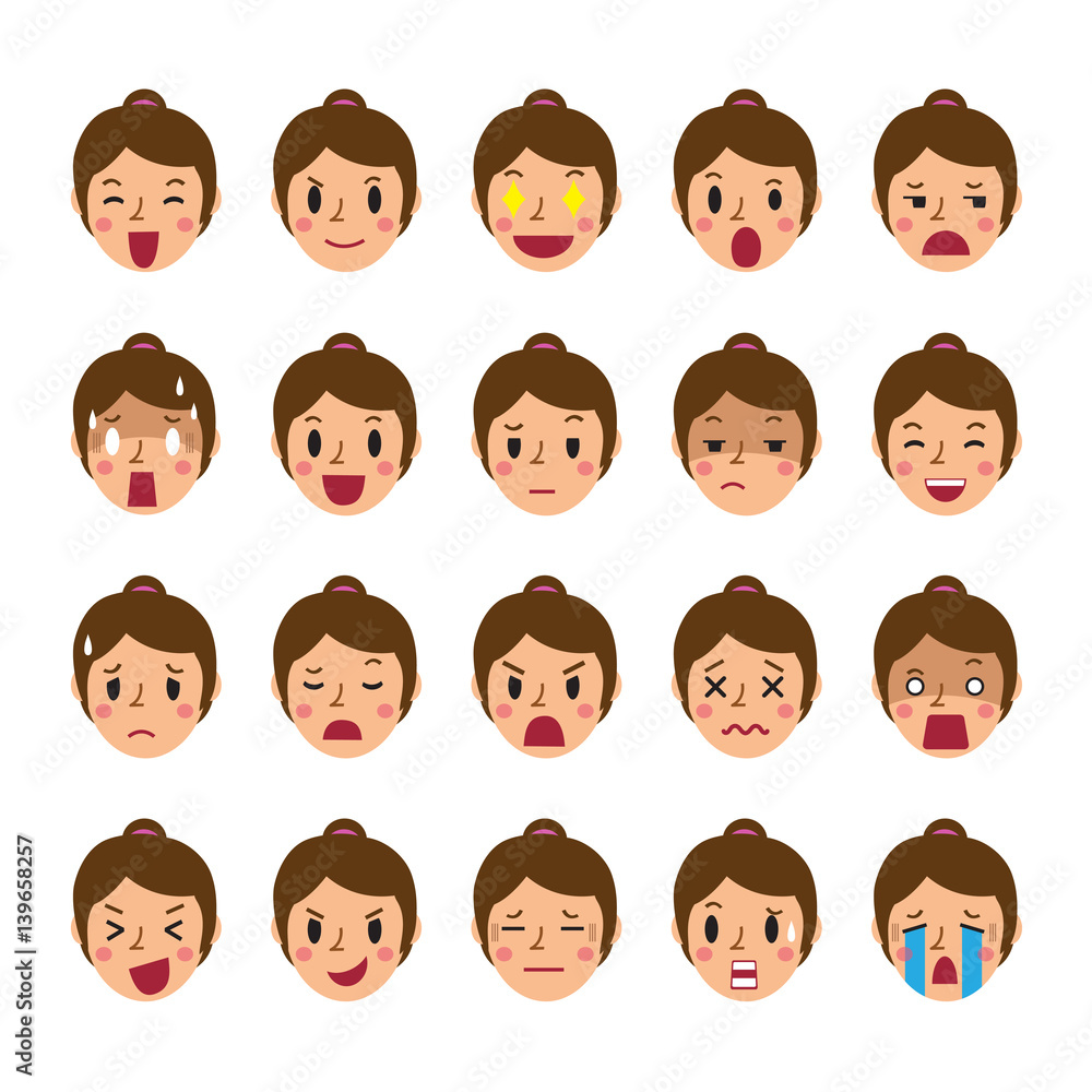 Set of a woman faces showing different emotions Set of a woman faces showing different emotions