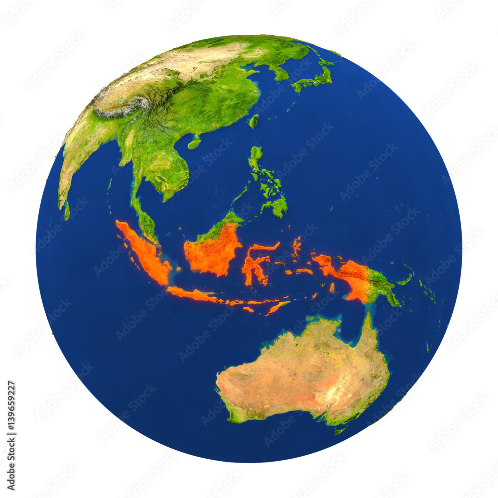 Indonesia highlighted on Earth