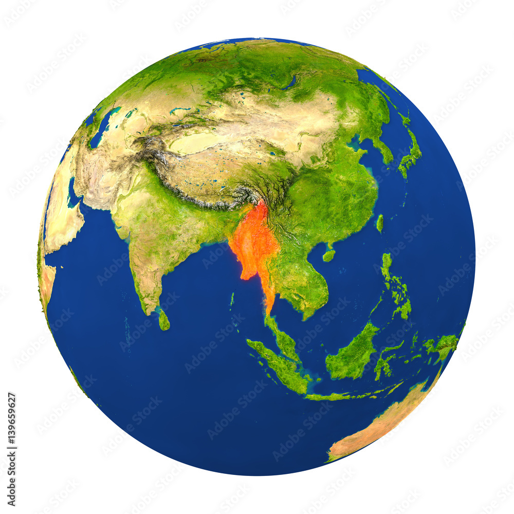 Myanmar highlighted on Earth
