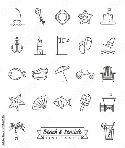 Beach and Seaside Line Icons Set