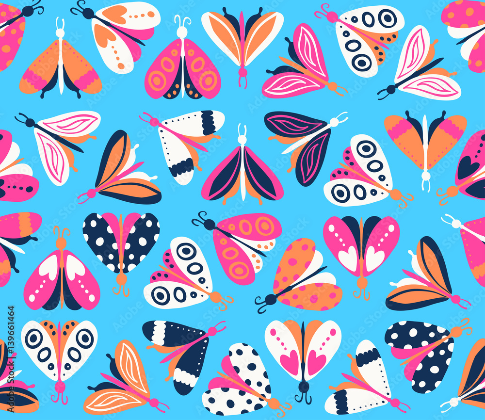 Naklejka premium Seamless pattern with different beautiful butterflies