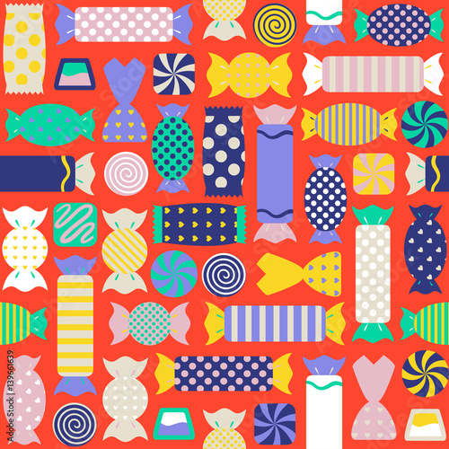 Seamless pattern with different colorful candies