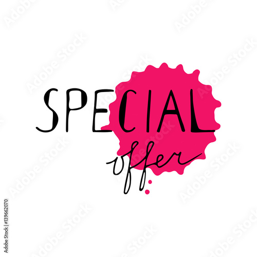 Special offer lettering text with watercolor drop.