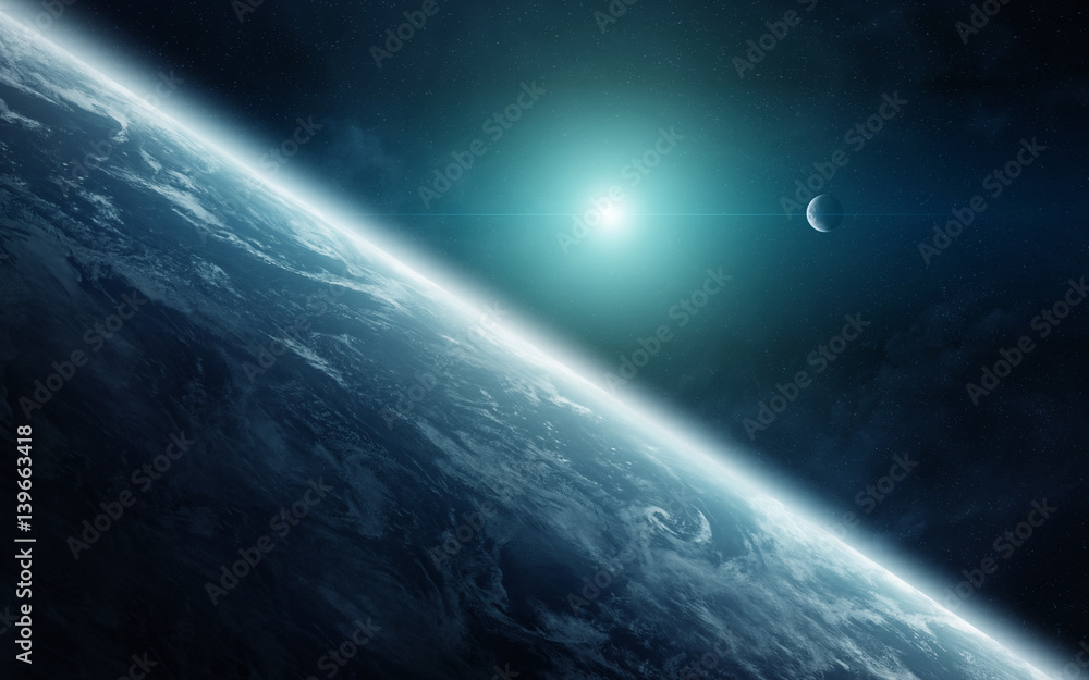 View of the moon close to planet Earth 3D rendering