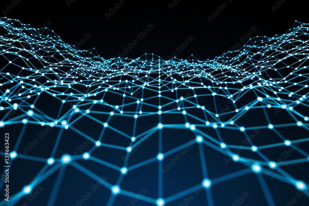 Floating white and blue dot network 3D rendering Floating white and blue dot network 3D rendering
