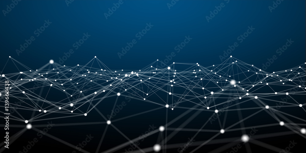 Floating white and blue dot network 3D rendering Floating white and blue dot network 3D rendering