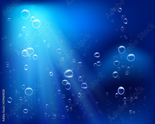 Underwater view, air bubble in deep sea. Vector illustration.