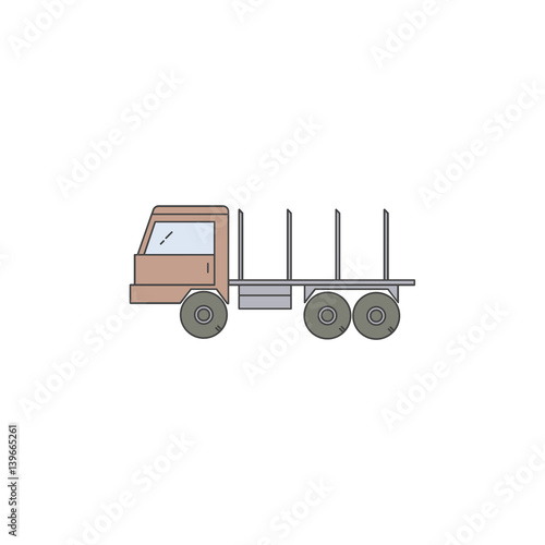 Wood transport line icon. Wood transportation vector truck. 