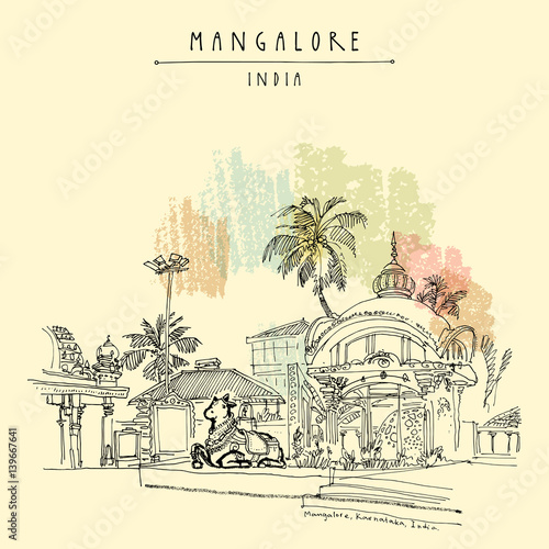 Mangalore, Karnataka, India. Holy cow statue in Kudroli Hindu temple