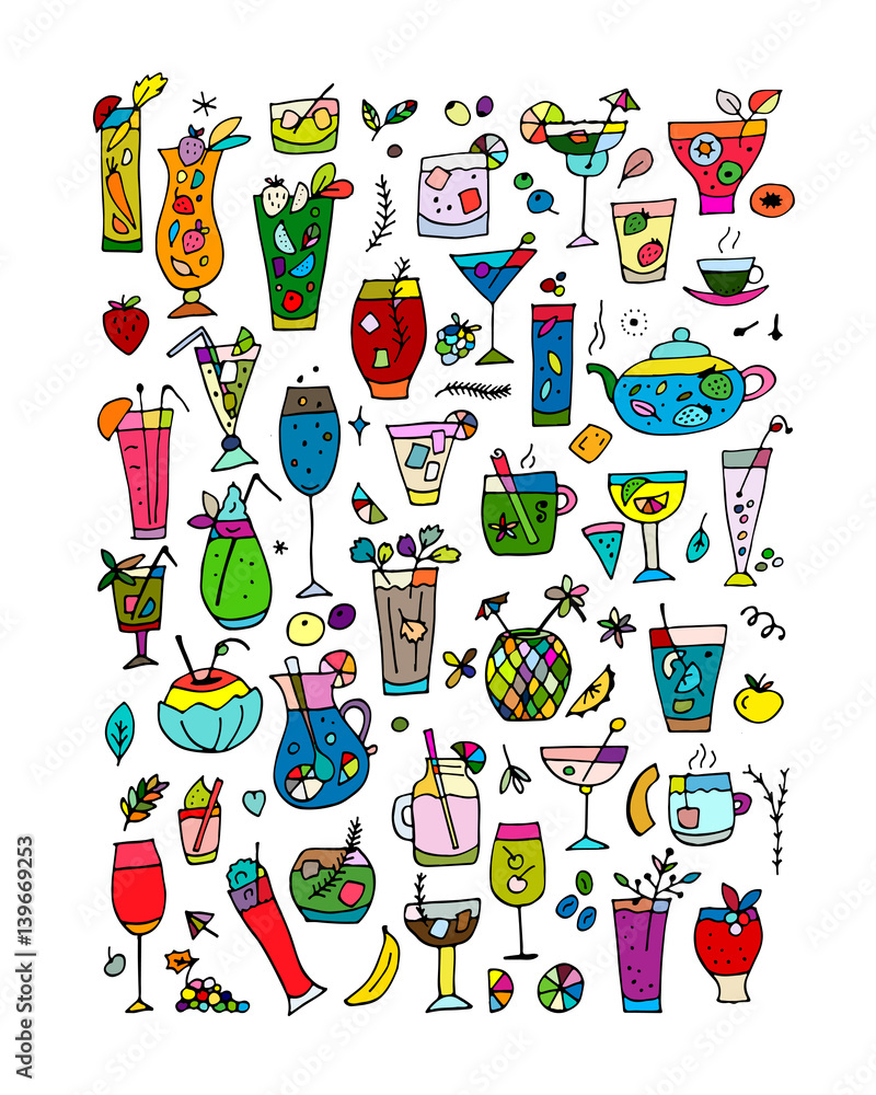 Fototapeta premium Drinks collection, sketch for your design