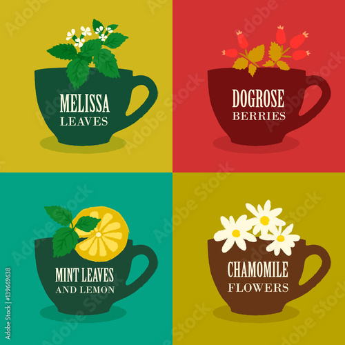 Set of Herbal teas. Vector.