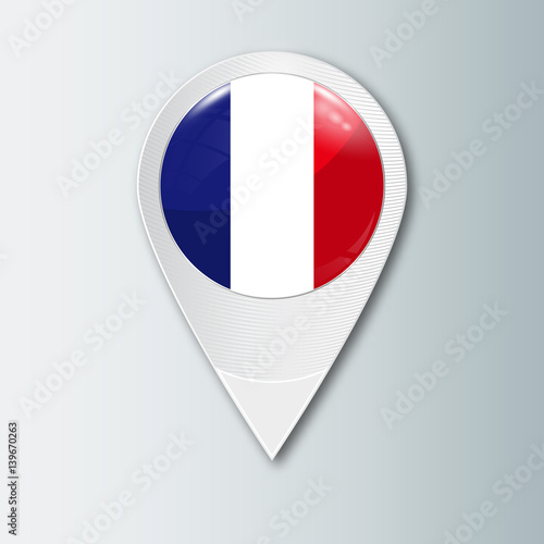 Free Download Pointer with the national flag of France in the ball with reflection. Tag to indicate the location. Realistic vector illustration. - GFXLoad