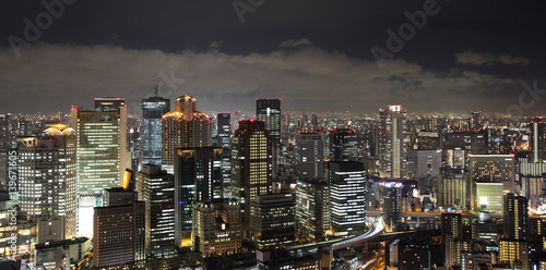 Photography Osaka city in Japan cityscape at night view