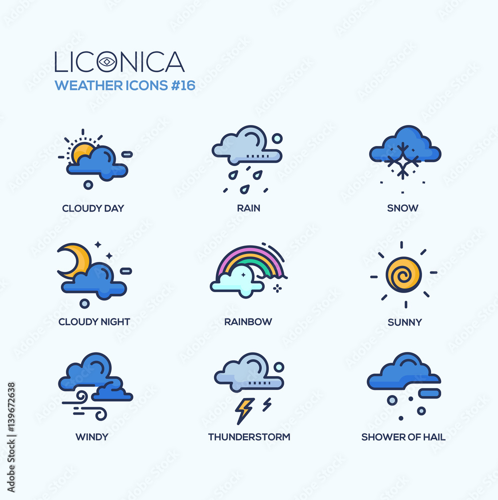Obraz premium Weather - coloured modern single line icons set