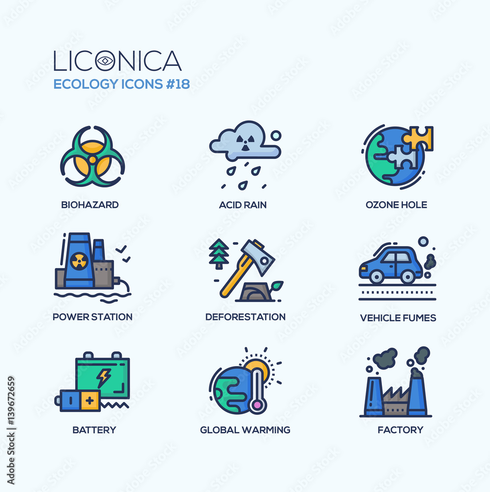 Fototapeta premium Ecology - coloured modern single line icons set