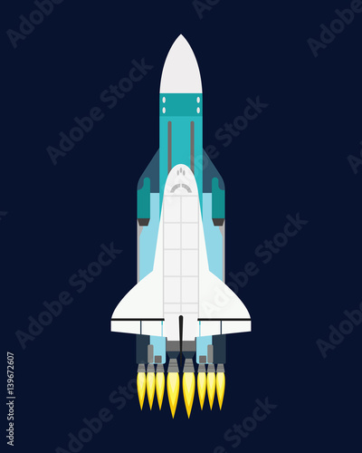 Fototapeta Naklejka Na Ścianę i Meble -  Vector technology ship rocket cartoon design for startup innovation product and cosmos fantasy space launch graphic exploration.
