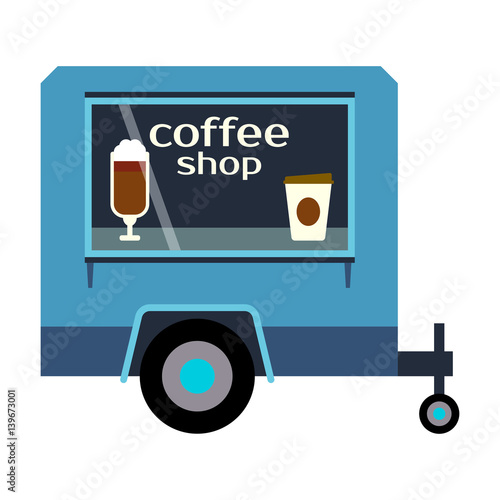 Street food festival coffee shop trailer vector restaurant car.