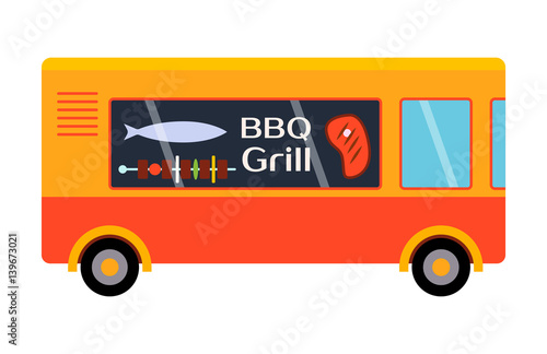 Street food festival bbq grill trailer vector restaurant car.