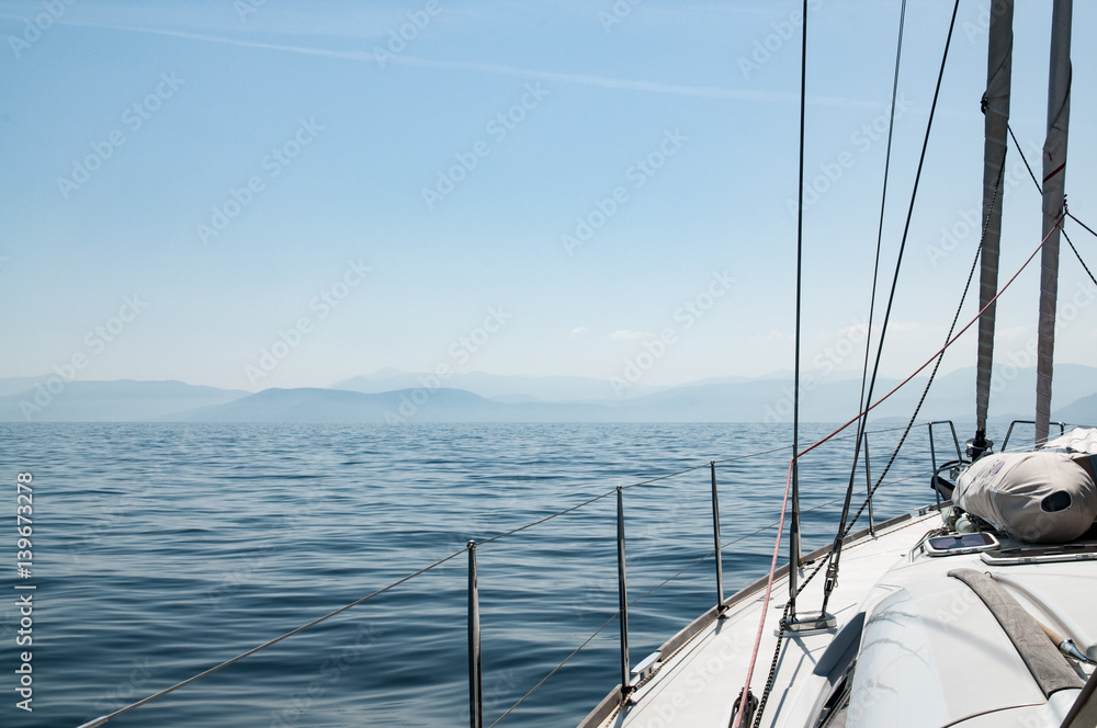 Still Mediterranean waters from the deck of a yacht Still Mediterranean waters from the deck of a yacht