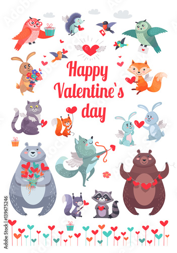 Happy Valentine s Day. Greeting Card with Animals photo