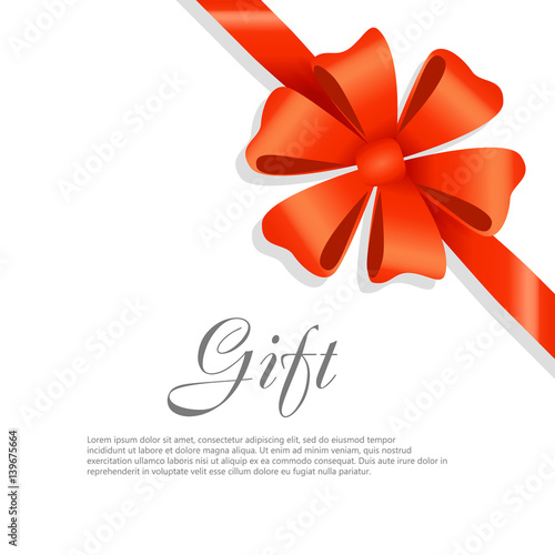 Gift Red Wide Ribbon. Bright Bow with Two Petals