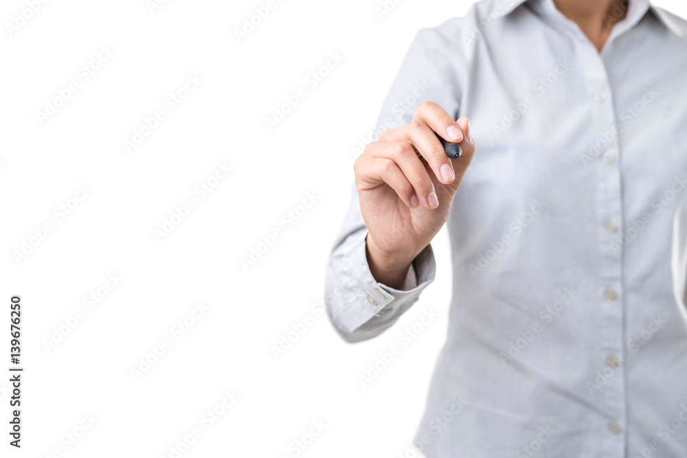 Woman hand writing with a pen, background white, isolated Woman hand writing with a pen, background white, isolated