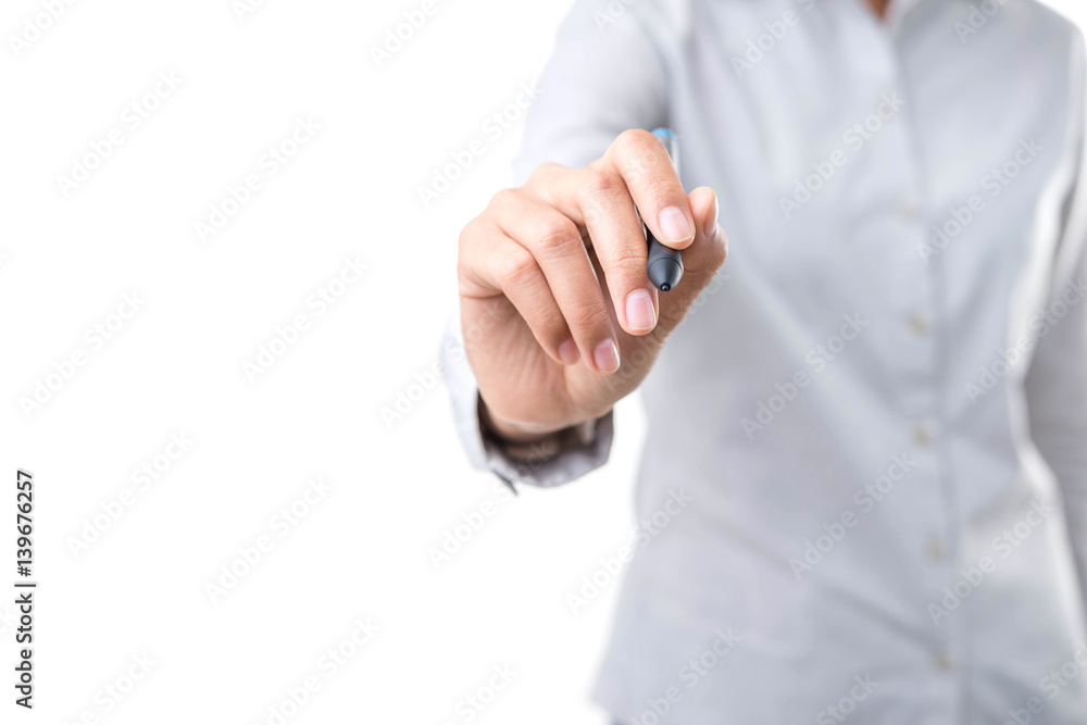 Woman hand writing with a pen, background white, isolated Woman hand writing with a pen, background white, isolated