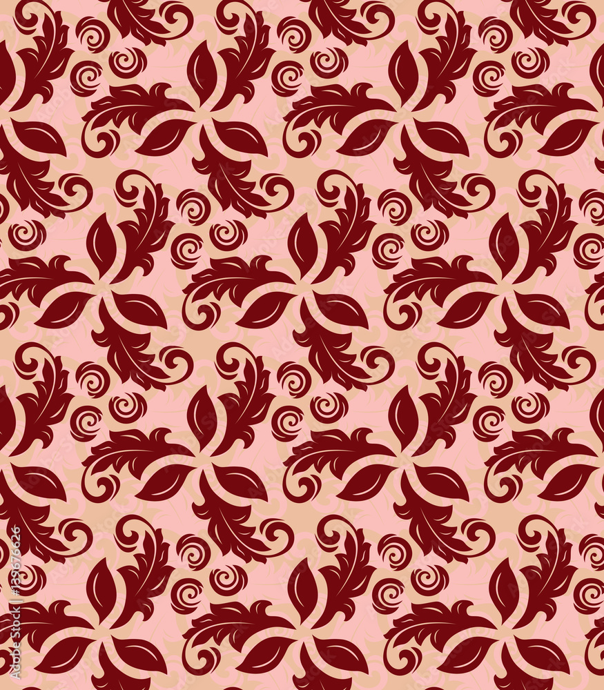 Floral red ornament. Seamless abstract classic pattern with flowers