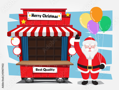 Santa Claus with Shop. Vector illustration.