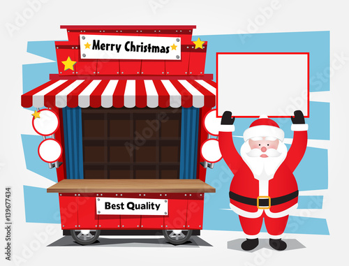 Santa Claus with Shop. Vector illustration.