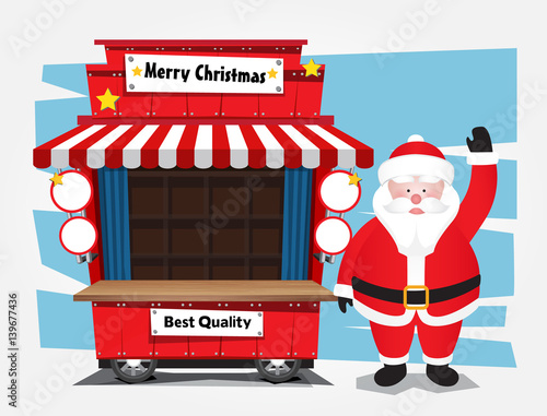 Santa Claus with Shop. Vector illustration.