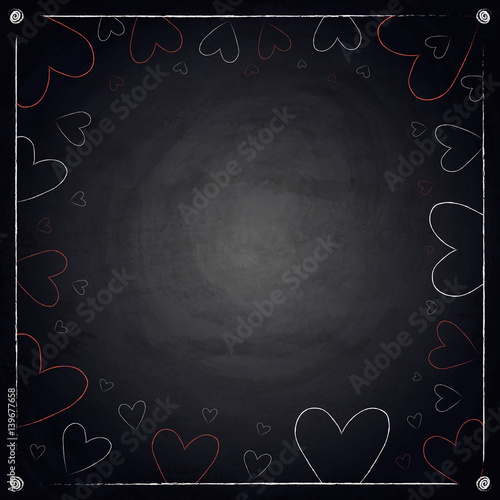 Handdrawn hearts on blackboard chalkboard background