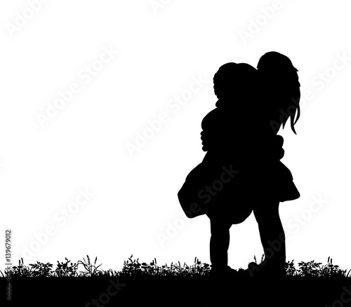  silhouette of children hugging, friend