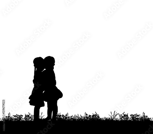  silhouette of children hugging